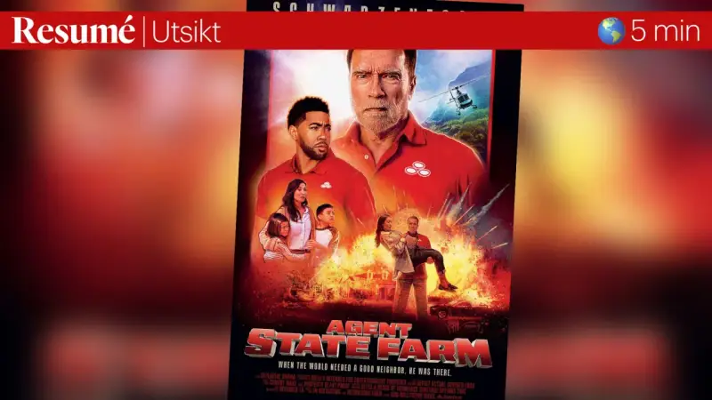 Arnold Schwarzenegger i filmen "Agent State Farm" där han räddar en familj från en explosion.